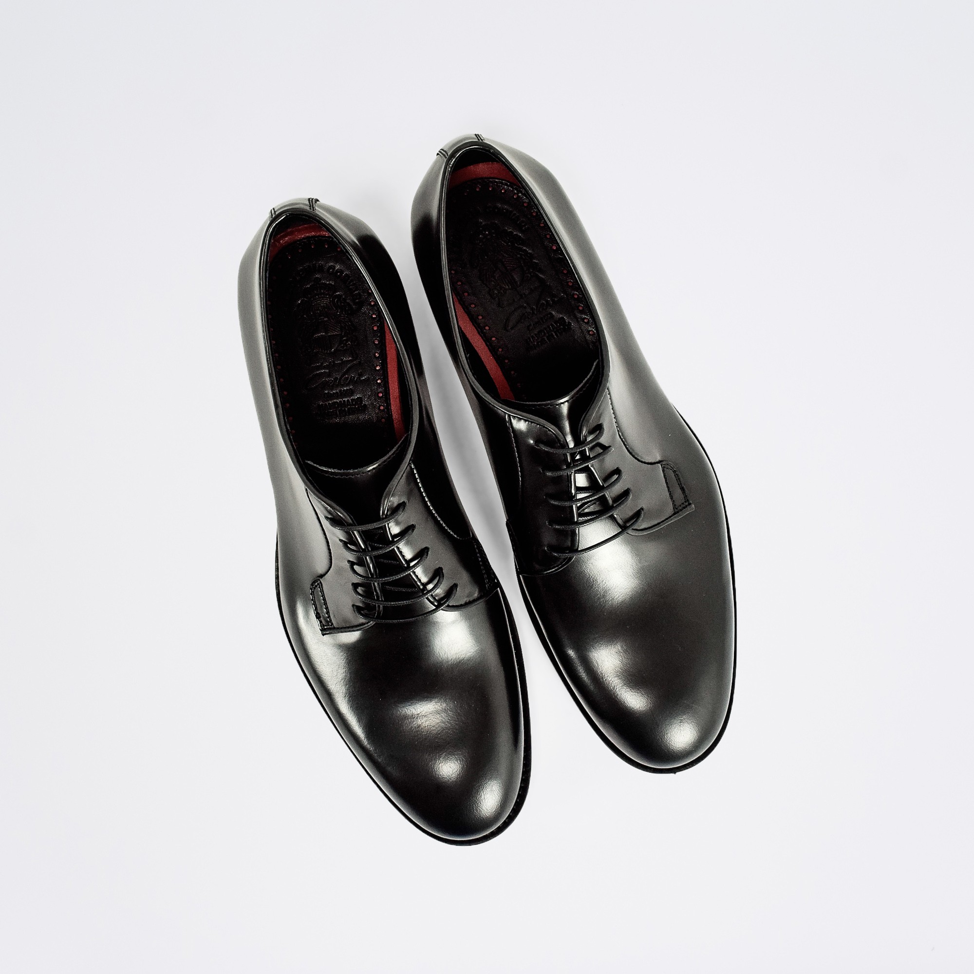 Scarpa Derby Elegante Da Uomo Stringata Con Elastici A Forma Affusolata In Pelle Liscia Nera 380824