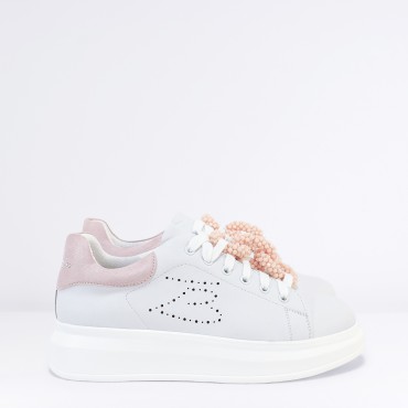 Sneaker in Pelle Col. Bianco Rosa