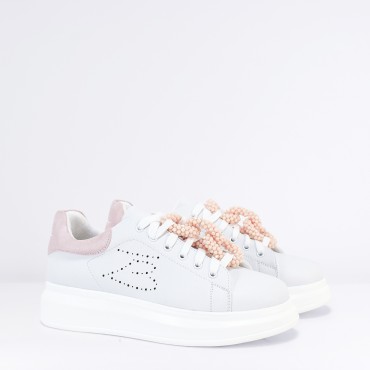 Sneaker in Pelle Col. Bianco Rosa