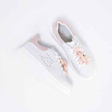 Sneaker in Pelle Col. Bianco Rosa