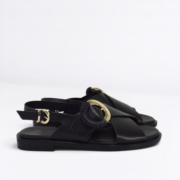 Sandalo basso in pelle Col. Nero