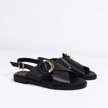 Sandalo basso in pelle Col. Nero